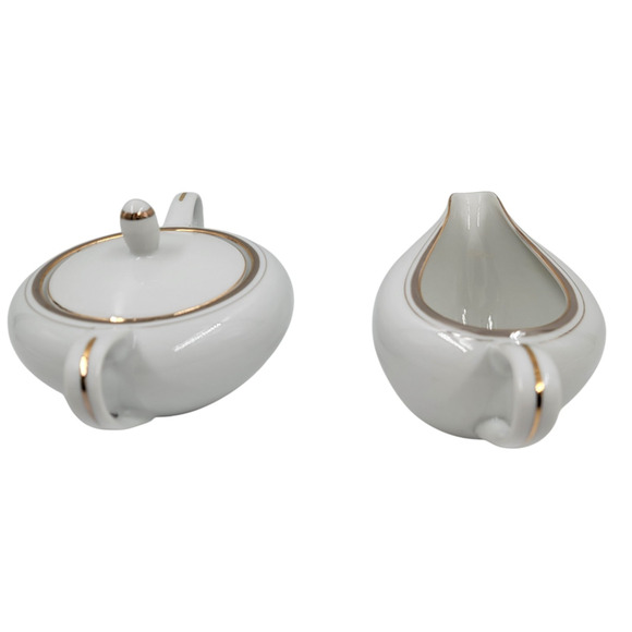 Royalton Fine China Creamer & Sugar Bowl Set Gold Trim Translucent Porcelain - Picture 6 of 16